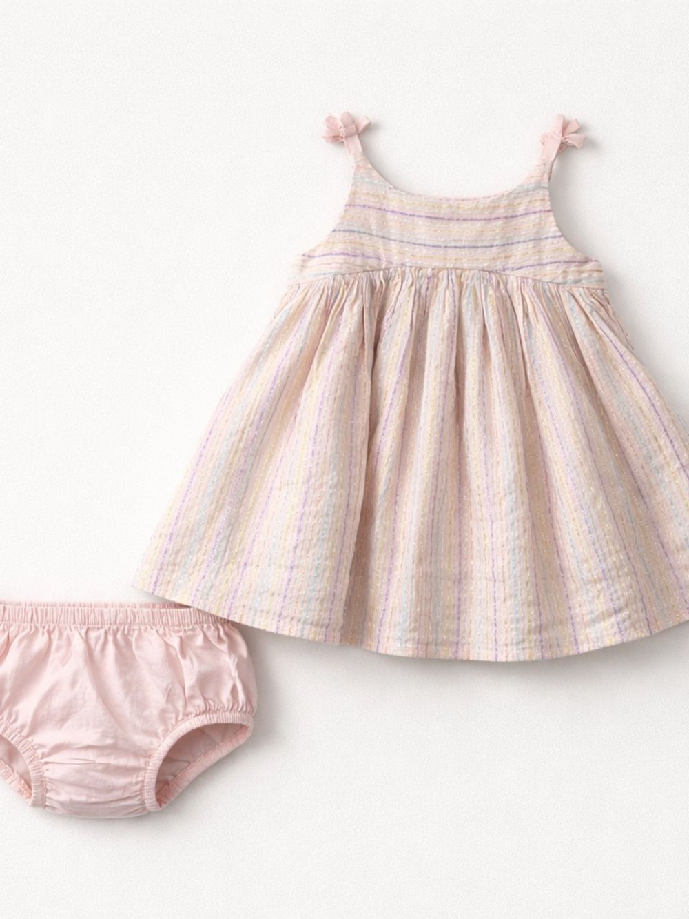 Baby Gap pale pink with multicolored metallic stripes dress and diaper cover 3-6